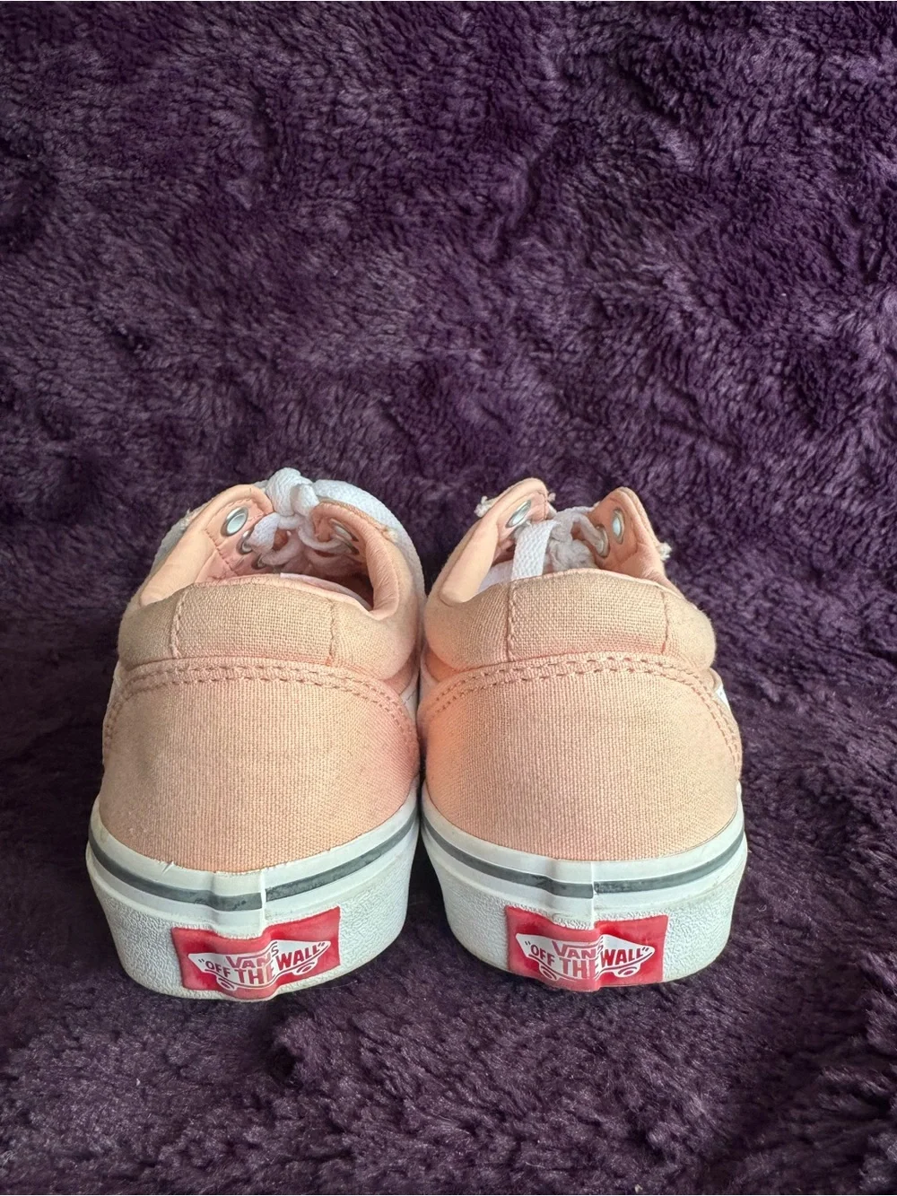 Vans - Peach Canvas Low Top Sneakers with White Stripe